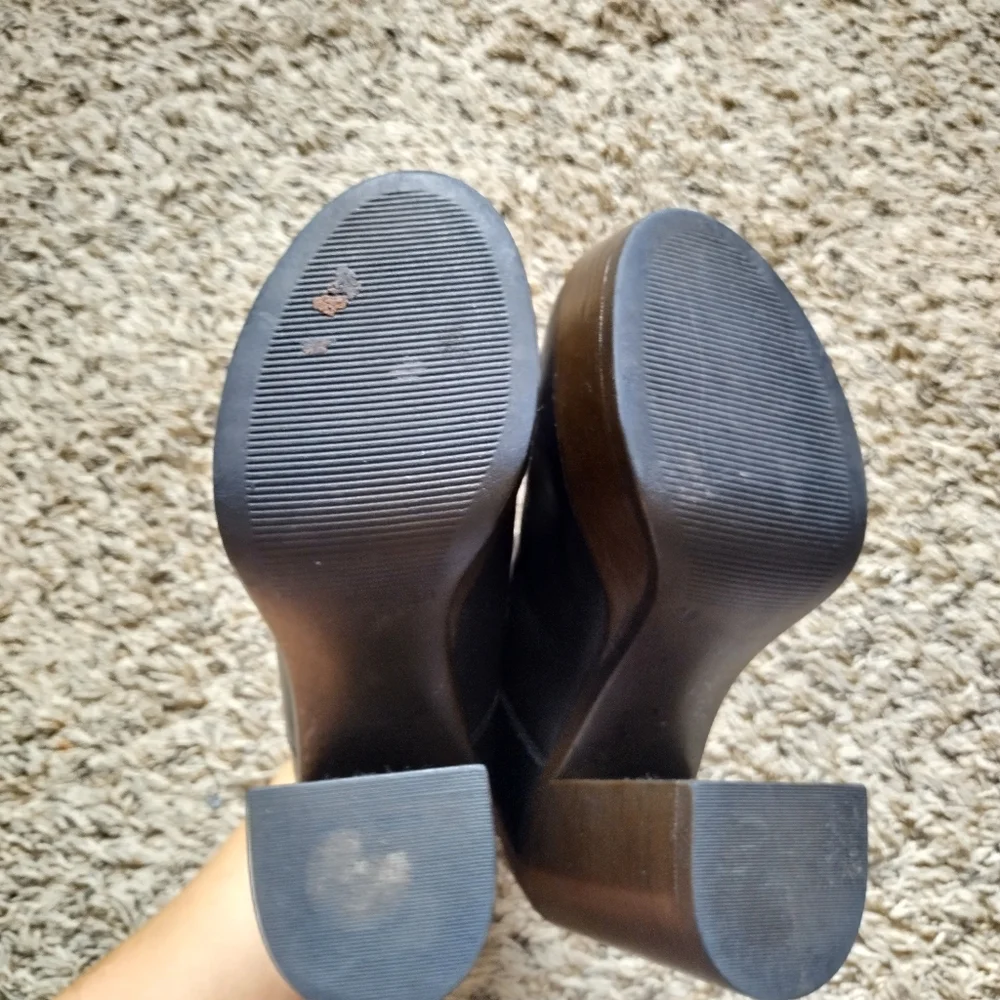 Steve Madden Black Leather Platform Ankle Boots with Brown Wood-Look Heel - Picture 9 of 9